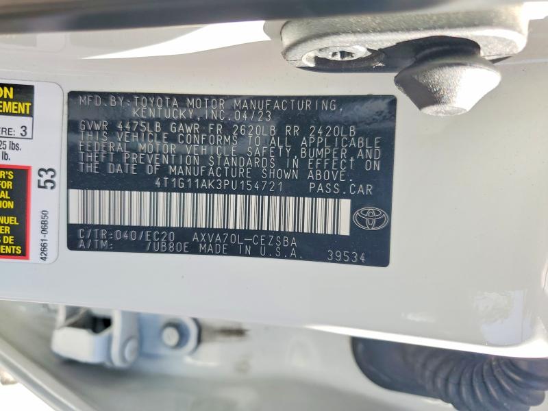 Aukcja sprzedaży 2023 Toyota Camry, vin: 4T1G11AK3PU154721, numer aukcji: 68538336