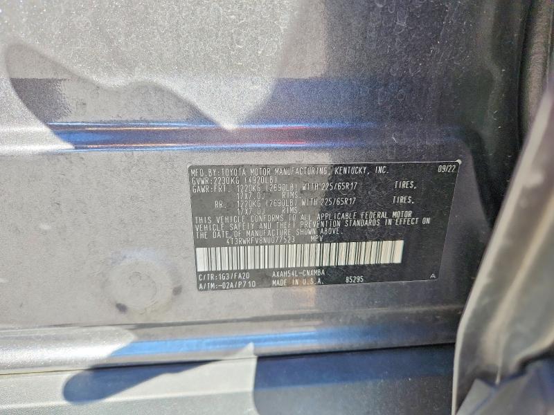 2022 Toyota Rav4 მანქანა იყიდება აუქციონზე, vin: 4T3RWRFV8NU077523, აუქციონის ნომერი: 70044066