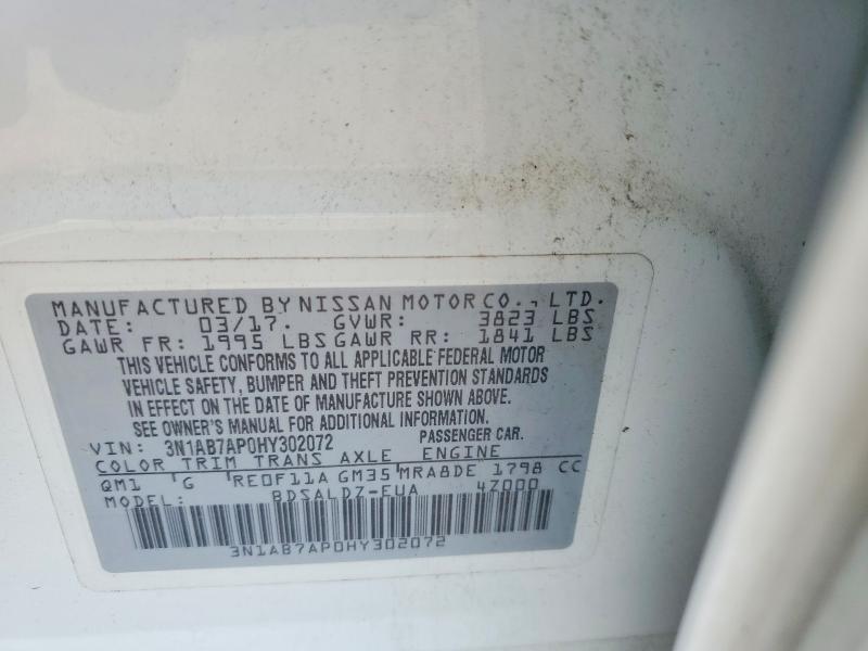 2017 Nissan Sentra მანქანა იყიდება აუქციონზე, vin: 3N1AB7AP0HY302072, აუქციონის ნომერი: 68716926
