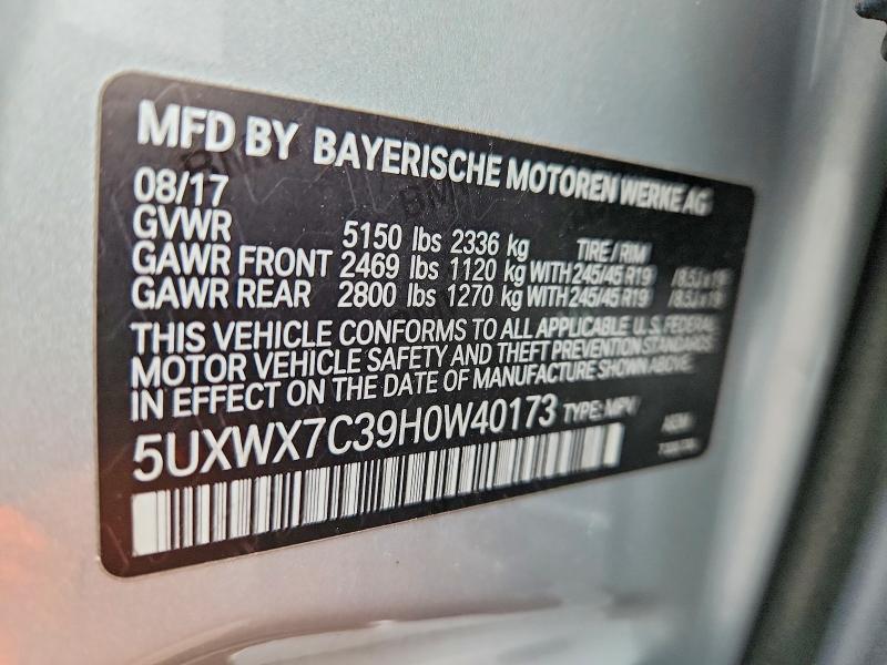 Aukcja sprzedaży 2017 Bmw X3, vin: 5UXWX7C39H0W40173, numer aukcji: 68880736