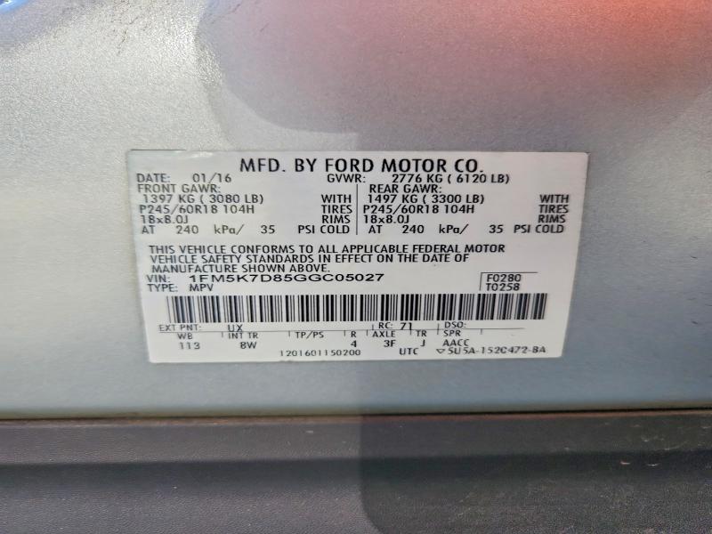 Aukcja sprzedaży 2016 Ford Explorer, vin: 1FM5K7D85GGC05027, numer aukcji: 68950766