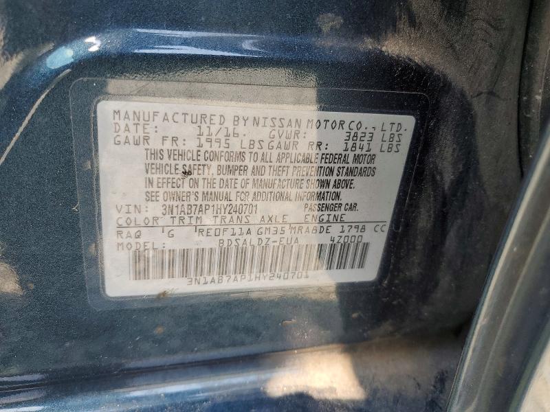 2017 Nissan Sentra მანქანა იყიდება აუქციონზე, vin: 3N1AB7AP1HY240701, აუქციონის ნომერი: 67424316