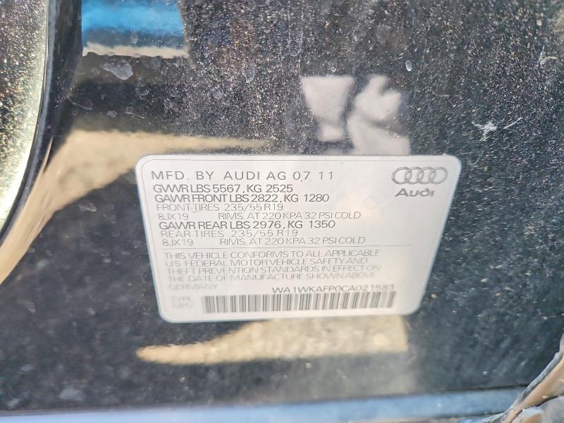 2012 Audi Q5 მანქანა იყიდება აუქციონზე, vin: WA1WKAFP0CA021583, აუქციონის ნომერი: 68436966