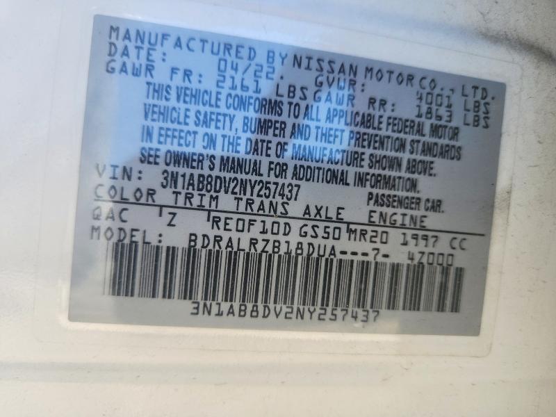69828466 :رقم المزاد ، 3N1AB8DV2NY257437 vin ، 2022 Nissan Sentra مزاد بيع