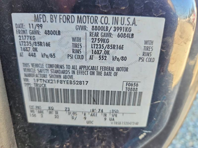 Aukcja sprzedaży 2000 Ford F250, vin: 1FTNX21F8YEB52817, numer aukcji: 68982086