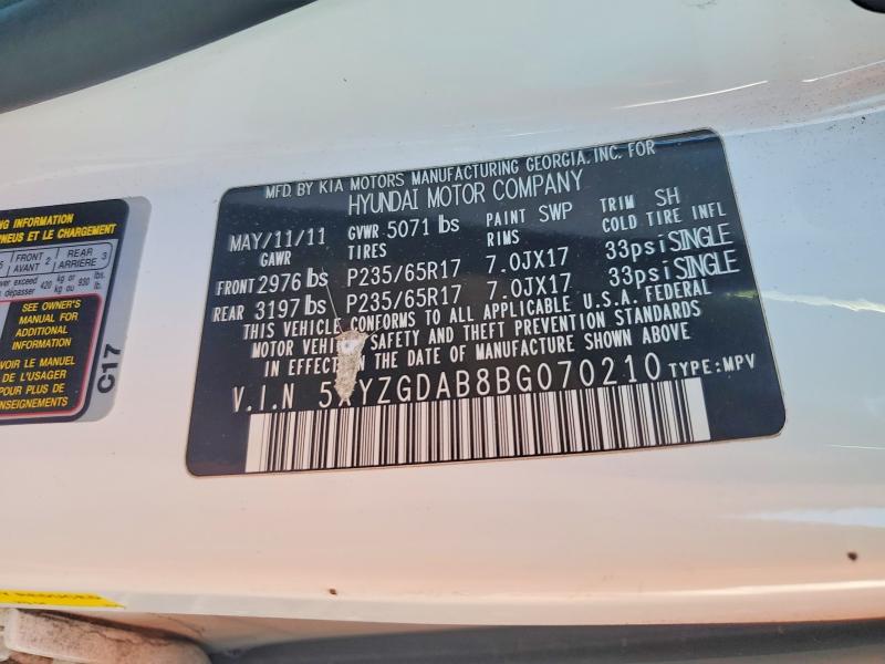 70387446 :رقم المزاد ، 5XYZGDAB8BG070210 vin ، 2011 Hyundai Santa Fe مزاد بيع