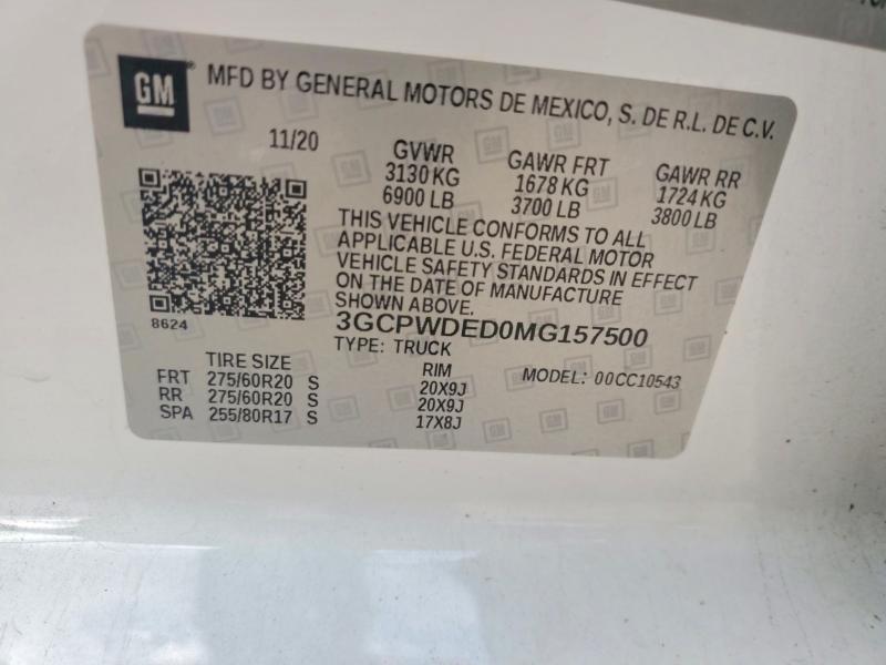 Aukcja sprzedaży 2021 Chevrolet Silverado, vin: 3GCPWDED0MG157500, numer aukcji: 67644446