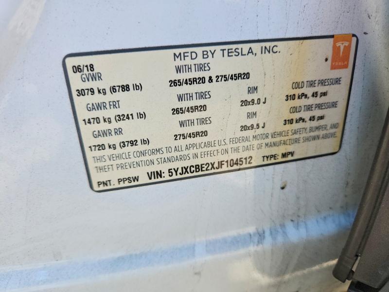 69982136 :رقم المزاد ، 5YJXCBE2XJF104512 vin ، 2018 Tesla Model X مزاد بيع
