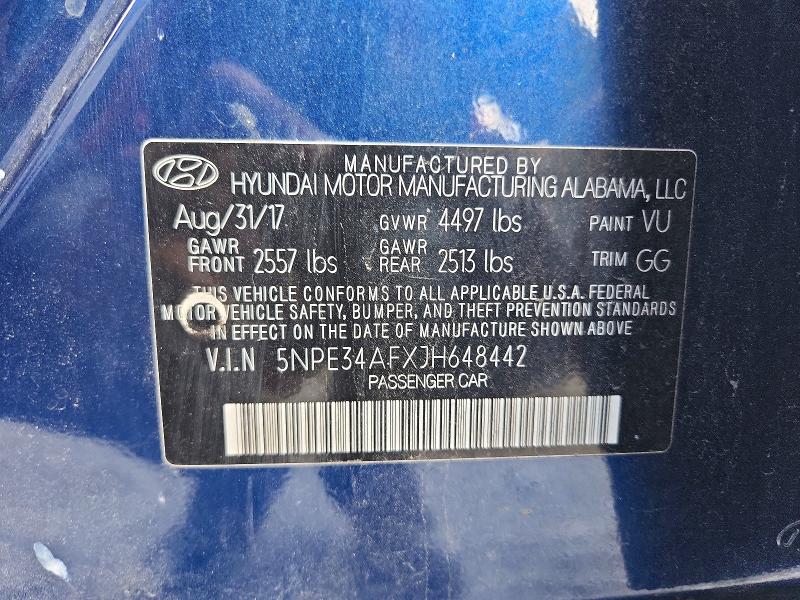 Продаж на аукціоні авто 2018 Hyundai Sonata, vin: 5NPE34AFXJH648442, номер лоту: 68229016