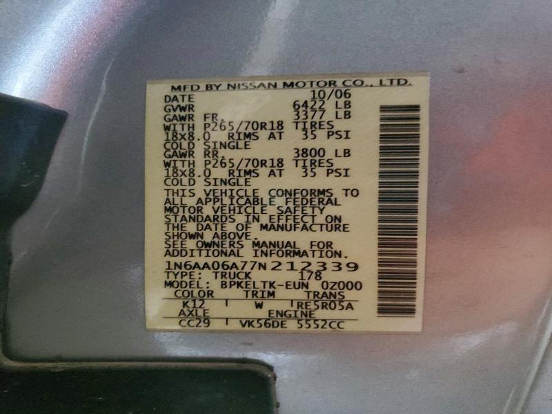 Aukcja sprzedaży 2007 Nissan Titan, vin: 1N6AA06A77N212339, numer aukcji: 71368216