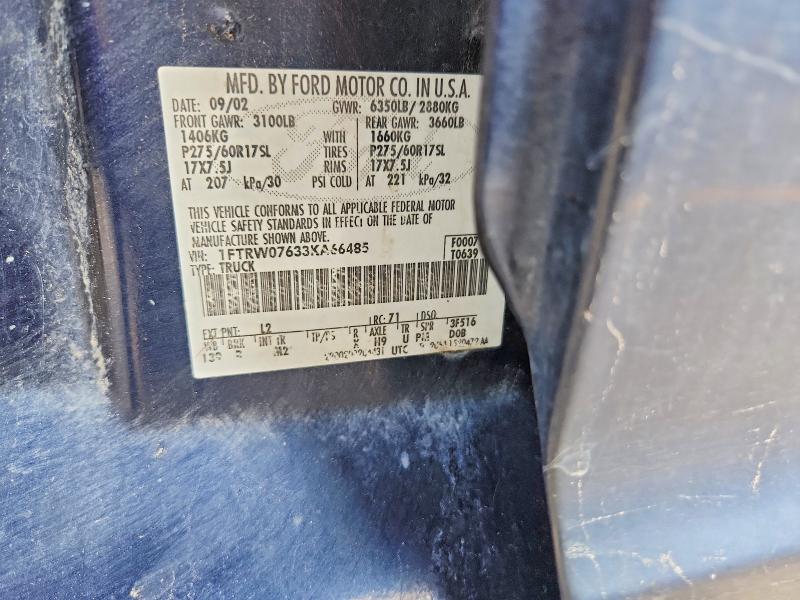 Aukcja sprzedaży 2003 Ford F150, vin: 1FTRW07633KA66485, numer aukcji: 69974666