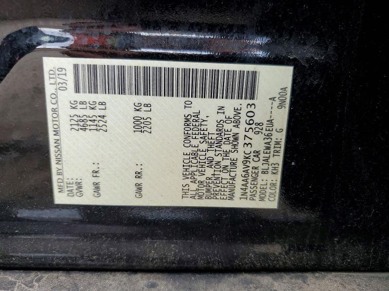 69329676 :رقم المزاد ، 1N4AA6AV9KC375603 vin ، 2019 Nissan Maxima مزاد بيع