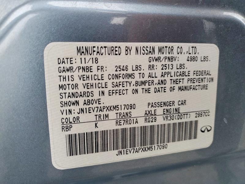 2019 Infiniti Q50 მანქანა იყიდება აუქციონზე, vin: JN1EV7APXKM517090, აუქციონის ნომერი: 67721706