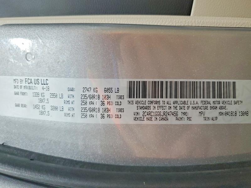 70737306 :رقم المزاد ، 2C4RC1GG6JR247456 vin ، 2018 Chrysler Pacifica مزاد بيع