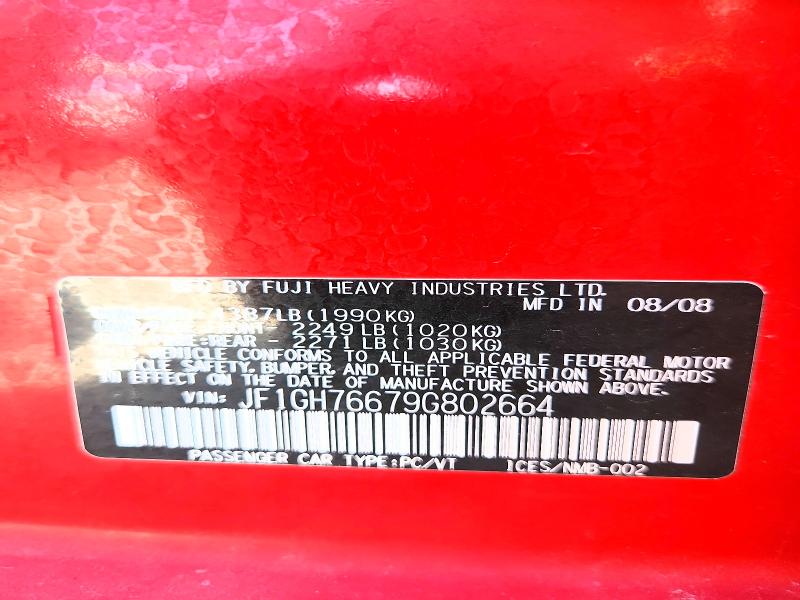2009 Subaru Impreza მანქანა იყიდება აუქციონზე, vin: JF1GH76679G802664, აუქციონის ნომერი: 66993186