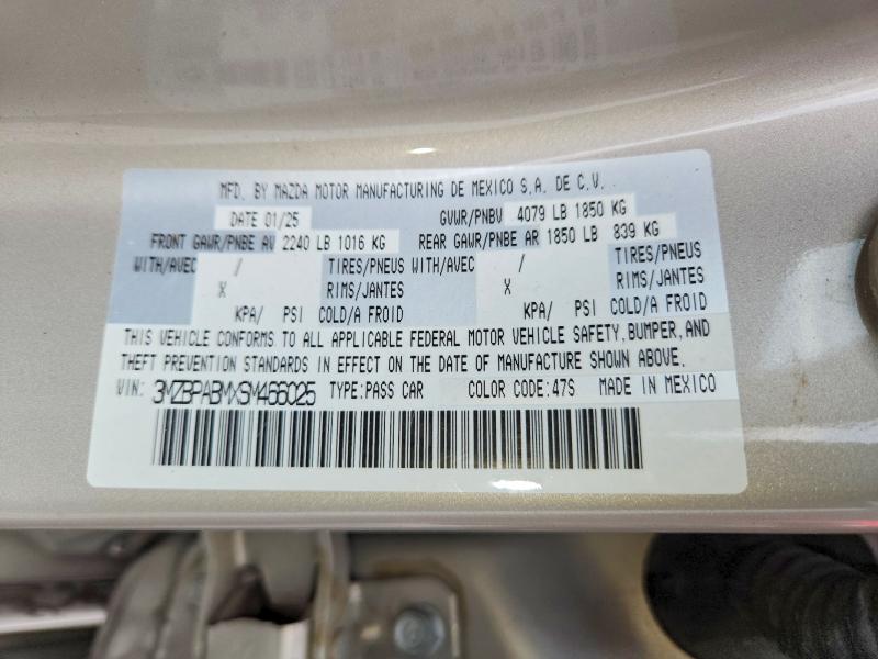 68588246 :رقم المزاد ، 3MZBPABMXSM466025 vin ، 2025 Mazda 3 مزاد بيع