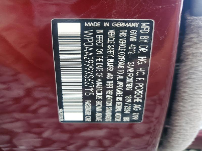 71061586 :رقم المزاد ، WP0AA2999XS627115 vin ، 1999 Porsche 911 مزاد بيع