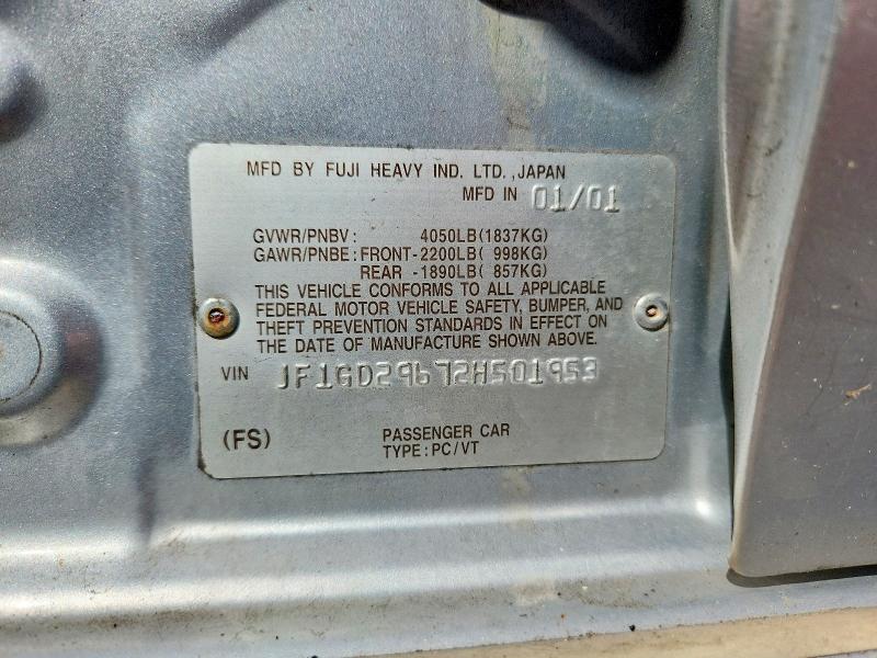 Aukcja sprzedaży 2002 Subaru Impreza, vin: JF1GD29672H501953, numer aukcji: 69750806