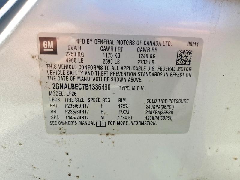 Aukcja sprzedaży 2011 Chevrolet Equinox, vin: 2GNALBEC7B1336480, numer aukcji: 68868906