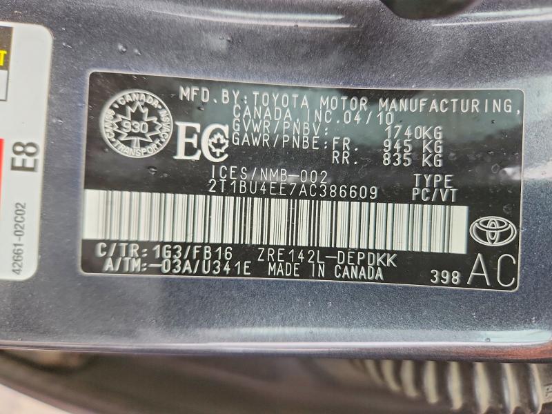 68680046 :رقم المزاد ، 2T1BU4EE7AC386609 vin ، 2010 Toyota Corolla مزاد بيع