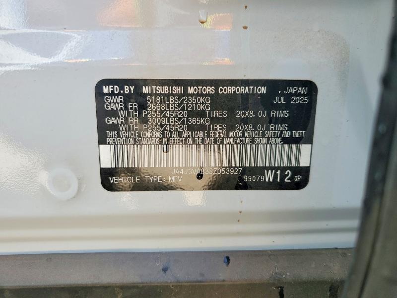 2025 Mitsubishi Outlander მანქანა იყიდება აუქციონზე, vin: JA4J3VA83SZ053927, აუქციონის ნომერი: 68676856