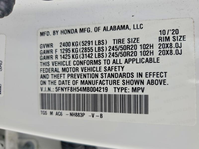 2021 Honda Passport მანქანა იყიდება აუქციონზე, vin: 5FNYF8H54MB004219, აუქციონის ნომერი: 68770946