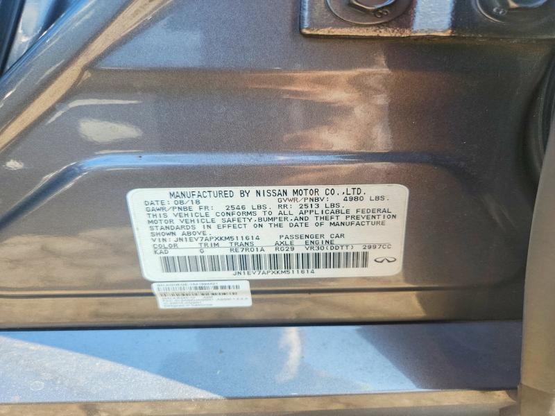 2019 Infiniti Q50 მანქანა იყიდება აუქციონზე, vin: JN1EV7APXKM511614, აუქციონის ნომერი: 67356426