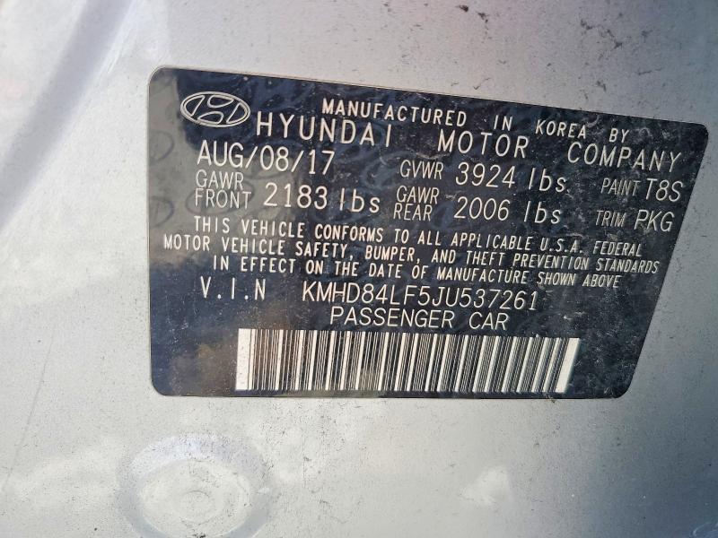 2018 Hyundai Elantra მანქანა იყიდება აუქციონზე, vin: KMHD84LF5JU537261, აუქციონის ნომერი: 68773936