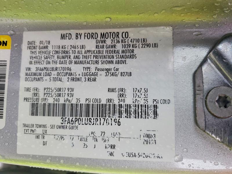 Продажа на аукционе авто 2018 Ford Fusion, vin: 3FA6P0LU8JR170196, номер лота: 66839076