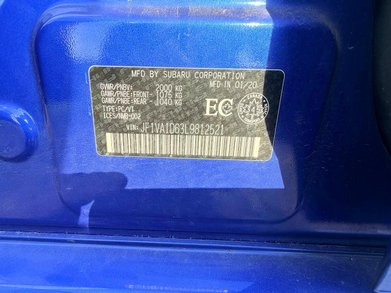 2020 Subaru Wrx მანქანა იყიდება აუქციონზე, vin: JF1VA1D63L9812521, აუქციონის ნომერი: 67912036