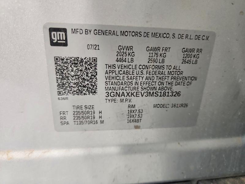 Aukcja sprzedaży 2021 Chevrolet Equinox, vin: 3GNAXKEV3MS181326, numer aukcji: 70731976
