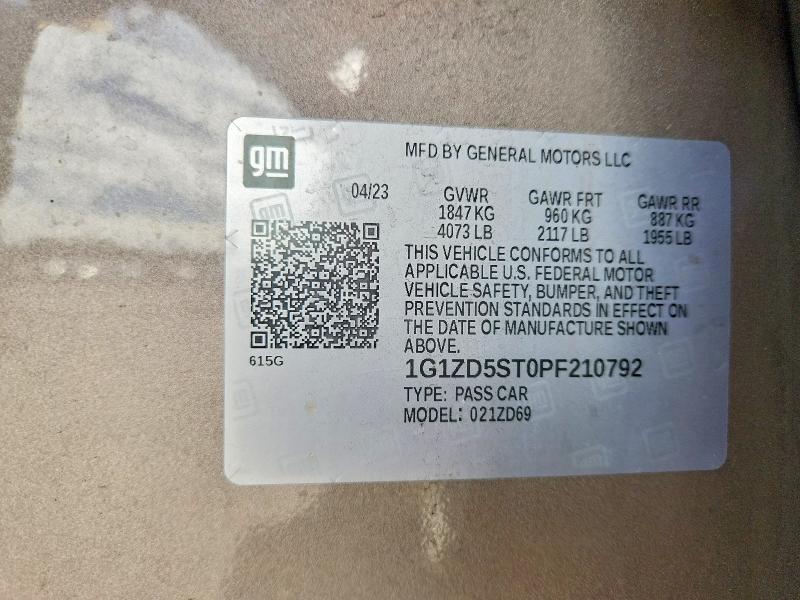 Aukcja sprzedaży 2023 Chevrolet Malibu, vin: 1G1ZD5ST0PF210792, numer aukcji: 69849066