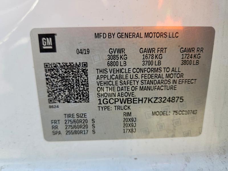 70185936 :رقم المزاد ، 1GCPWBEH7KZ324875 vin ، 2019 Chevrolet Silverado مزاد بيع