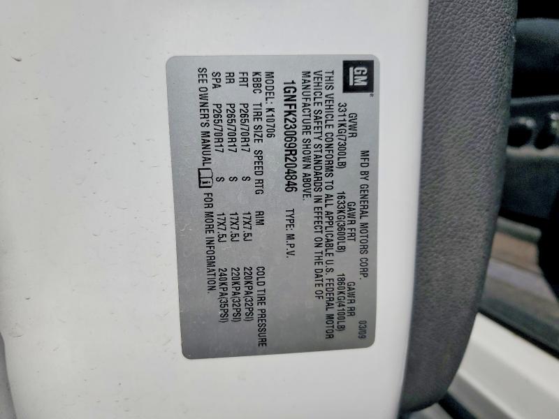 2009 Chevrolet Tahoe მანქანა იყიდება აუქციონზე, vin: 1GNFK23069R204846, აუქციონის ნომერი: 68698656