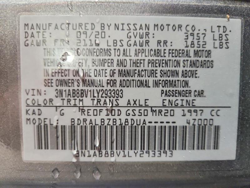 2020 Nissan Sentra მანქანა იყიდება აუქციონზე, vin: 3N1AB8BV1LY293393, აუქციონის ნომერი: 69086066
