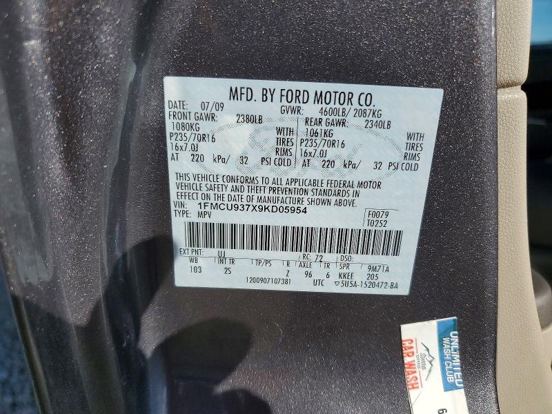 Продажа на аукционе авто 2009 Ford Escape, vin: 1FMCU937X9KD05954, номер лота: 69619996