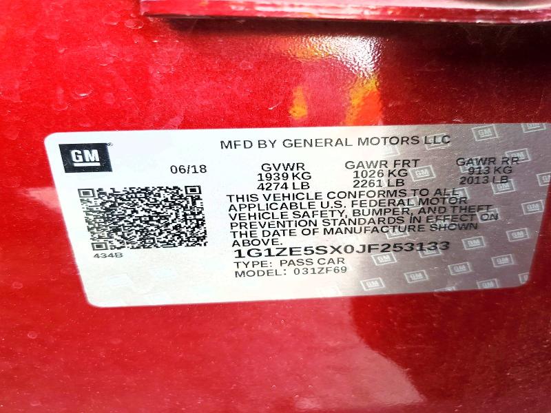 67536026 :رقم المزاد ، 1G1ZE5SX0JF253133 vin ، 2018 Chevrolet Malibu مزاد بيع