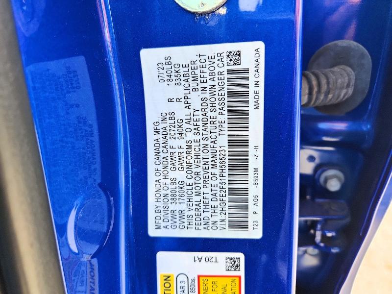 69441666 :رقم المزاد ، 2HGFE2F51PH565231 vin ، 2023 Honda Civic مزاد بيع
