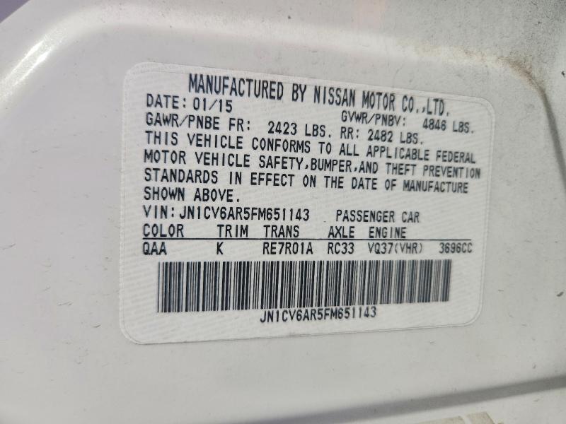 69243866 :رقم المزاد ، JN1CV6AR5FM651143 vin ، 2015 Infiniti Q40 مزاد بيع
