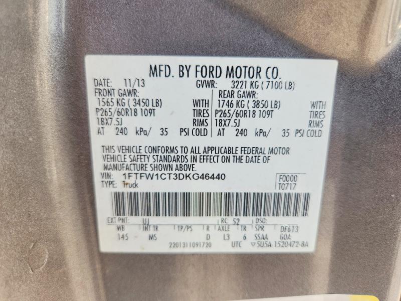 Продаж на аукціоні авто 2013 Ford F150, vin: 1FTFW1CT3DKG46440, номер лоту: 70625156