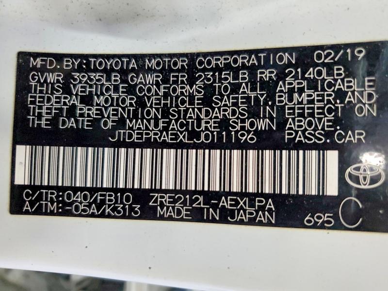 Auction sale of the 2020 Toyota Corolla, vin: JTDEPRAEXLJ011196        , lot number: 69161916