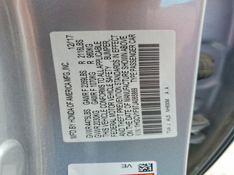 68592786 :رقم المزاد ، 1HGCV1F97JA065869 vin ، 2018 Honda Accord مزاد بيع