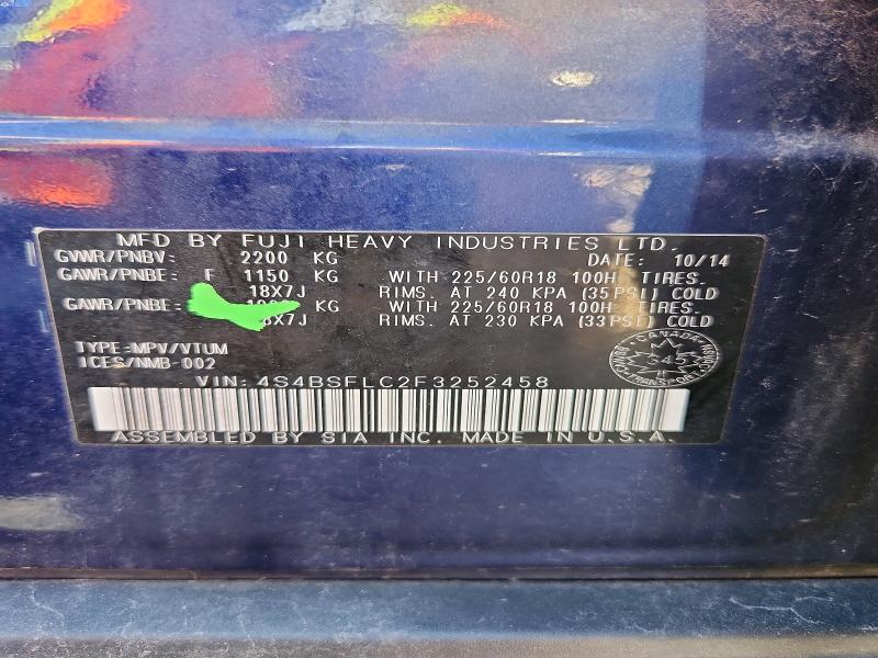 Aukcja sprzedaży 2015 Subaru Outback, vin: 4S4BSFLC2F3252458, numer aukcji: 67520126