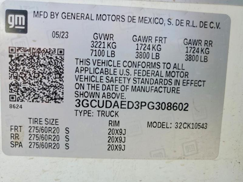 2023 Chevrolet Silverado მანქანა იყიდება აუქციონზე, vin: 3GCUDAED3PG308602, აუქციონის ნომერი: 67595436