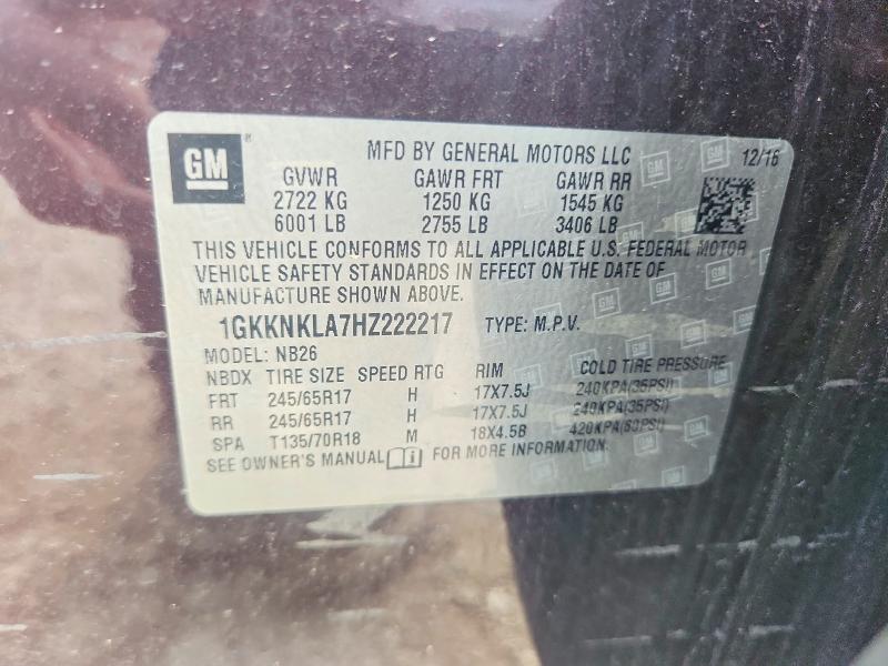 2017 Gmc Acadia მანქანა იყიდება აუქციონზე, vin: 1GKKNKLA7HZ222217, აუქციონის ნომერი: 67174696