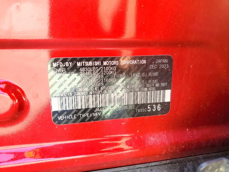 2024 Mitsubishi Eclipse Cross მანქანა იყიდება აუქციონზე, vin: JA4ATWAAXRZ036352, აუქციონის ნომერი: 70749946