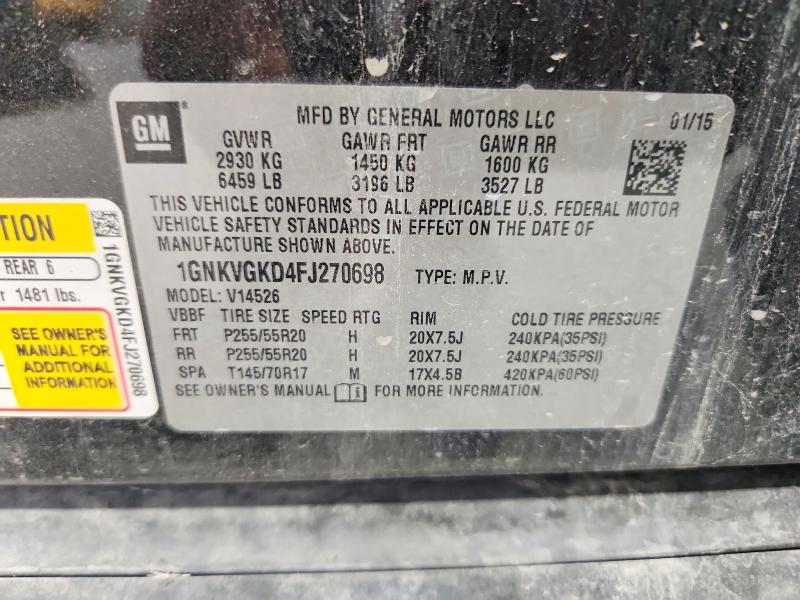 Aukcja sprzedaży 2015 Chevrolet Traverse, vin: 1GNKVGKD4FJ270698, numer aukcji: 67478826