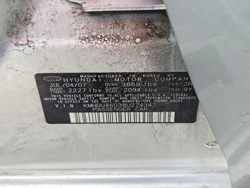 70531186 :رقم المزاد ، KMHDU46D38U274347 vin ، 2008 Hyundai Elantra مزاد بيع