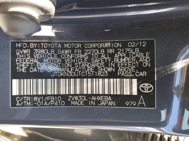 Aukcja sprzedaży 2012 Toyota Prius, vin: JTDKN3DU1C1511823, numer aukcji: 67557816
