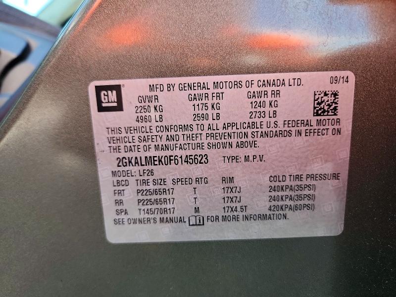 2015 Gmc Terrain მანქანა იყიდება აუქციონზე, vin: 2GKALMEK0F6145623, აუქციონის ნომერი: 68219736